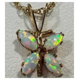 Created Opal 10k Butterfly Necklace - 18-inch Chain