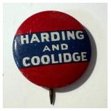 Two Vintage Harding & Coolidge Presidential Campaign Pin Backs / Buttons