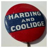 Two Vintage Harding & Coolidge Presidential Campaign Pin Backs / Buttons