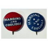 Two Vintage Harding & Coolidge Presidential Campaign Pin Backs / Buttons