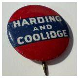 Two Vintage Harding & Coolidge Presidential Campaign Pin Backs / Buttons