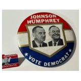 Vintage Johnson-Humphrey Campaign Pin Backs / Buttons including a Vintage Vari Vue Vote Humphrey Pin Back (Vintage 1960s)