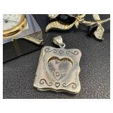 Miniature Clock - Floral Brooch - Sterling Silver Photo Album Pendant