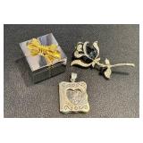 Miniature Clock - Floral Brooch - Sterling Silver Photo Album Pendant