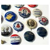 Assorted Vintage Political Pin Backs - Lapel Buttons (Dewey-Bricker, Stevenson-Kefauver, La Follette-Wheeler, Willkie)