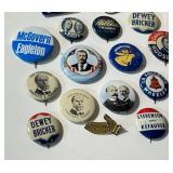 Assorted Vintage Political Pin Backs - Lapel Buttons (Dewey-Bricker, Stevenson-Kefauver, La Follette-Wheeler, Willkie)