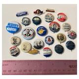 Assorted Vintage Political Pin Backs - Lapel Buttons (Dewey-Bricker, Stevenson-Kefauver, La Follette-Wheeler, Willkie)