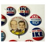 IKE Vintage Political Pin Backs - Assorted (Lot of 9) including Vintage Ike in 56 Political Pin Back / Button
