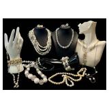 Vintage Costume Jewelry Assortment - Pearl Necklaces, Crystal Beads & Rhinestone Bracelets