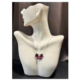 Sterling Silver Butterfly Pendant Necklace - Pink Crystals, 8-Inch Drop