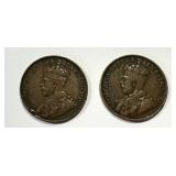 Antique 1912 and 1917 George V Canada One Cent Coins