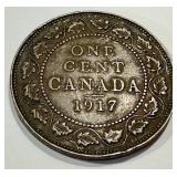 Antique 1912 and 1917 George V Canada One Cent Coins