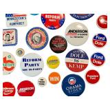 Campaign Pin Backs - Assorted Political Buttons, Mixed Sizes & Campaigns