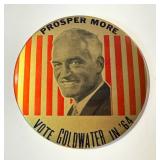Vintage Barry Goldwater 1964 Campaign Button - Vintage Barry Goldwater Jumbo 6-inch Pinback