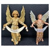 Four Piece Angel Set - Mary Wood-Carved Figure + Fontanini Depose Gloria Angels (Italy 1995-1996)