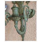 UL - Ornate Green Patina Wall Candle Sconces Set of 3 - Floral Leaf Motif, Rococo Style