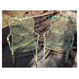LL - Pair of Vintage Mint Green Painted Metal Patio Chairs