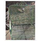 LL - Vintage Green Metal Garden Bench with Scrollwork