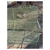 LL - Vintage Green Metal Garden Bench with Scrollwork