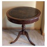 UL - Vintage Round Pedestal Table with Leather Top