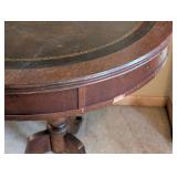 UL - Vintage Round Pedestal Table with Leather Top