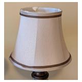 UL - Three Stylish Table Lamps - Ornate Brass Bases with Fabric Shades