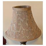 UL - Three Stylish Table Lamps - Ornate Brass Bases with Fabric Shades