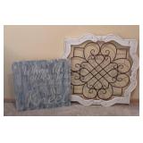 UL - Large 35" x 35" Wrought Iron Lattice Wall Hanging in Distressed White Frame - Blue Quote Wood Sign