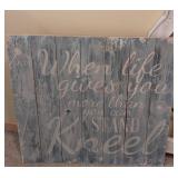 UL - Large 35" x 35" Wrought Iron Lattice Wall Hanging in Distressed White Frame - Blue Quote Wood Sign
