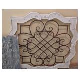 UL - Large 35" x 35" Wrought Iron Lattice Wall Hanging in Distressed White Frame - Blue Quote Wood Sign