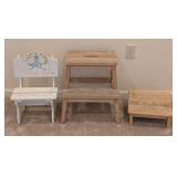 LL - Time Out Kids Chair - 2-Step Stool - Small Stool - 3-Piece Painted Wood Set