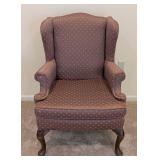 LL - Vintage High Back Armchair - Purple Diamond-Pattern Upholstery, Carved Wood Legs