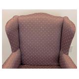 LL - Vintage High Back Armchair - Purple Diamond-Pattern Upholstery, Carved Wood Legs