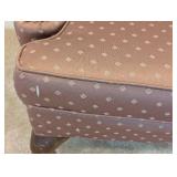 LL - Vintage High Back Armchair - Purple Diamond-Pattern Upholstery, Carved Wood Legs