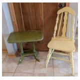 ML - Vintage Painted Wood Chair & Side Table Set - Distressed Green Table & Cream Chair