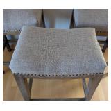 ML - Three Counter Height Stools - Gray Upholstery With Nailhead Trim