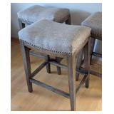 ML - Three Counter Height Stools - Gray Upholstery With Nailhead Trim