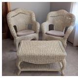 UL - Cream Wicker Armchairs Set With Coffee Table - Pair