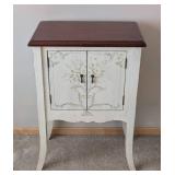 UL - Cream Painted Cabinet Table - Floral Carved Doors