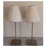 UL - Pair of Petite Table Lamps - Floral Embroidered Beige Shades