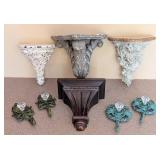 UL - Decorative Wall Shelves & Ornate Crystal-Knob Hooks - Painted Distressed Finish