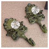 UL - Decorative Wall Shelves & Ornate Crystal-Knob Hooks - Painted Distressed Finish