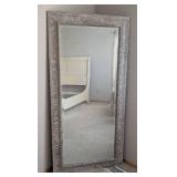 UL - Standing Mirror - 32.5 in W x 66 in H - Ornate Distressed Silver Frame