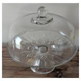K - Glass Cake Plate Set - 3 Pieces, Largest 12 Inches, Clear Dome and Amber Tiered Stand