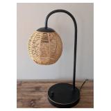 ML - Table Lamp - Arc Black Metal Base with Woven Wicker Shade