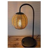 ML - Table Lamp - Arc Black Metal Base with Woven Wicker Shade