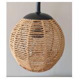 ML - Table Lamp - Arc Black Metal Base with Woven Wicker Shade