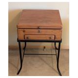 Lift-Top Side Table with Drawer on Black Metal Frame