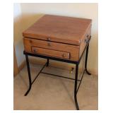 Lift-Top Side Table with Drawer on Black Metal Frame