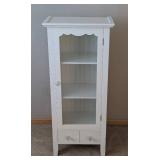 UL - White Glass-Door Storage Cabinet with 2 Drawers